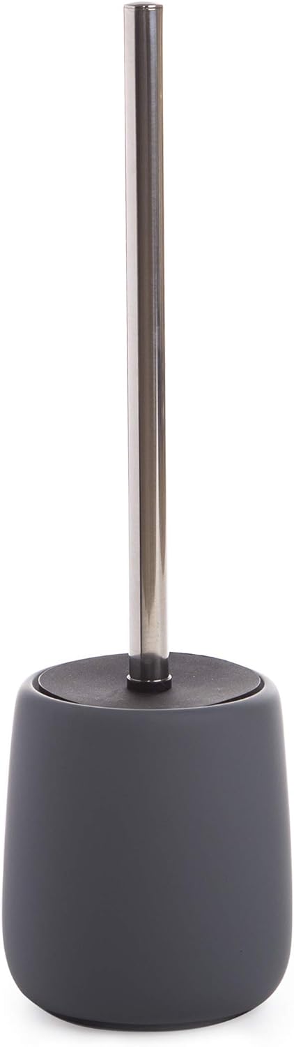 BINO | Toilet Brush with Holder Silicone Coated Ceramic, Grey | Toilet Bowl Brush and Holder Bowl | Bathroom Cleaner