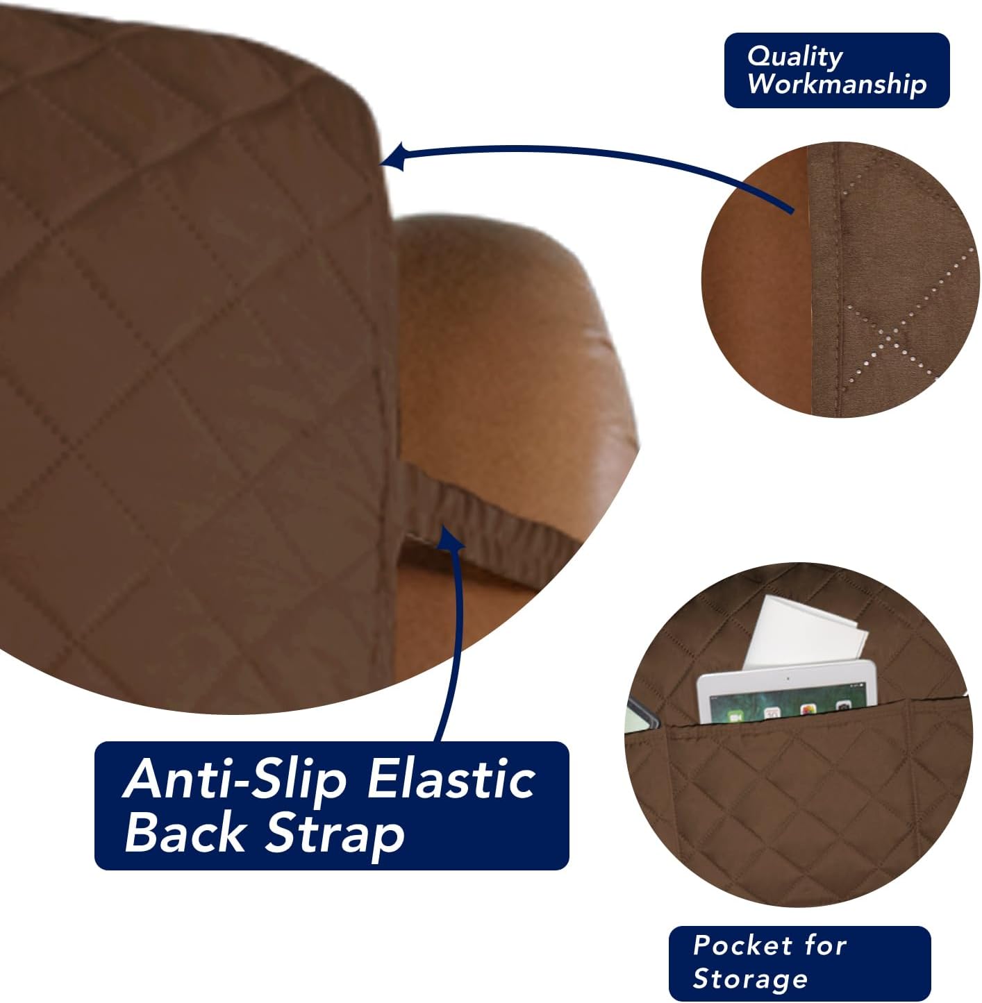 PureFit Reversible Quilted Sofa Cover, Water Resistant Furniture Protector, Washable Couch Cover with Non Slip and Elastic Straps for Kids, Dogs, Pets (Oversized Recliner, Coffee/Ivory)