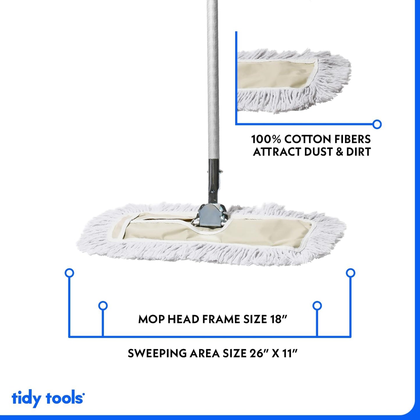 Commercial Dust Mop – 18 Inch Floor Sweeper for Hardwood, Reusable Cotton Mop Head, Extendable Handle, Dry Mop for Floor Cleaning & Janitorial Supplies