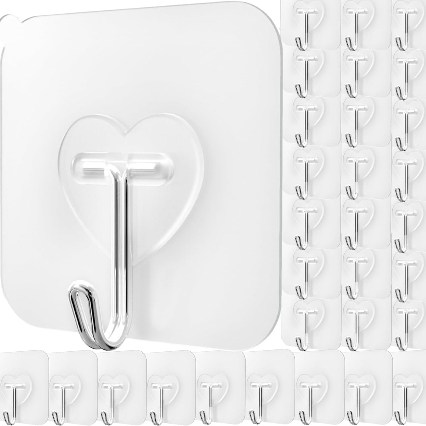 DGYB 30 Pcs Clear Adhesive Hooks for Hanging 22lb Self Adhesive Wall Hooks Heavy Duty Waterproof Transparent Sticky Hooks for Shower Home Bathroom Kitchen Office
