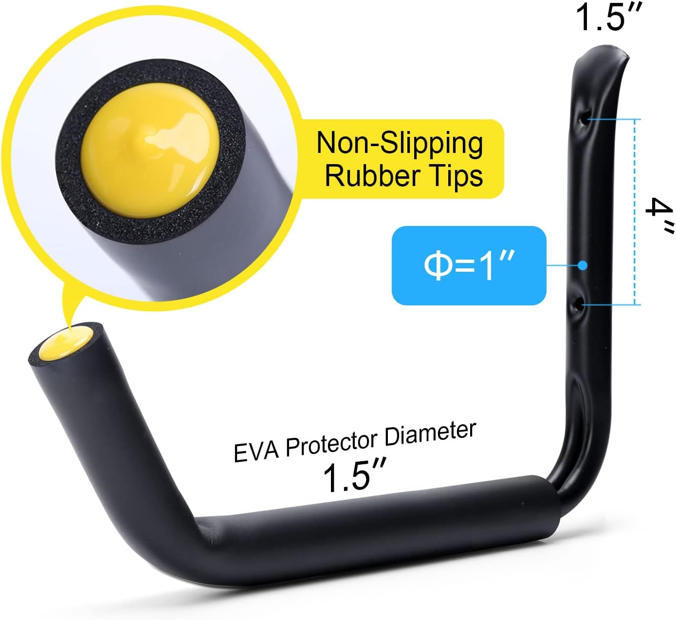 100 LB Capacity (15") Heavy Duty Garage Storage Hooks (4packs) Kayak Storage Hanger Wall Mounted Rack for Hanging Ladders, Bikes