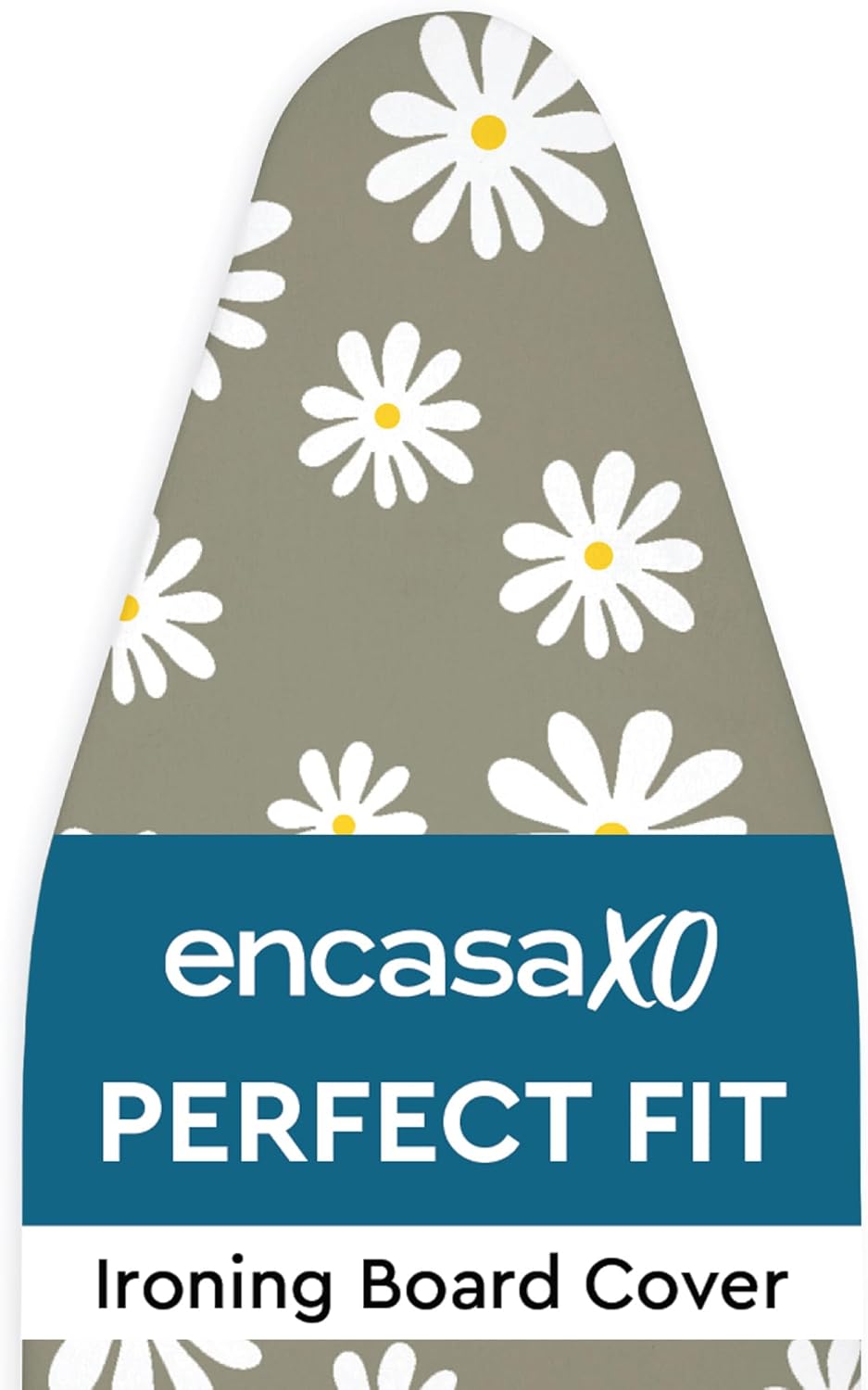 Encasa XO Ironing Board Cover and Pad 57"x22" - Thick 3mm Felt Padding, Drawstring Tightening & Lock, Easy Fit, Scorch & Stain Resistant, Fits X-Large Ironing Board - Daisy Grey