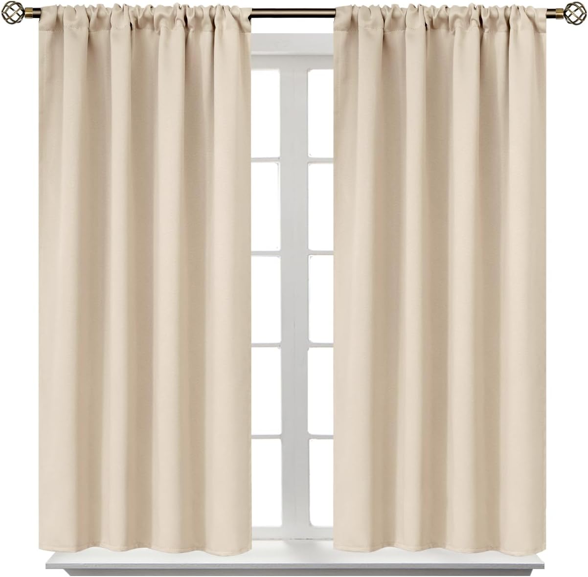BGment Champagne Blackout Curtains 45 Inches Long for Bedroom Kitchen Window - Room Darkening Drapes Short Length with Rod Pocket for Bathroom Cafe, 2 Panels, 42 x 45 Inch