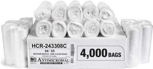 Aluf Plastics High Density Trash Bags, 16 Gallon, 4000 Count, 8 Micron (eq), 24" x 33", Clear, for Bathroom, Office, Industrial, Commercial, Janitorial, Municipal, Recycling