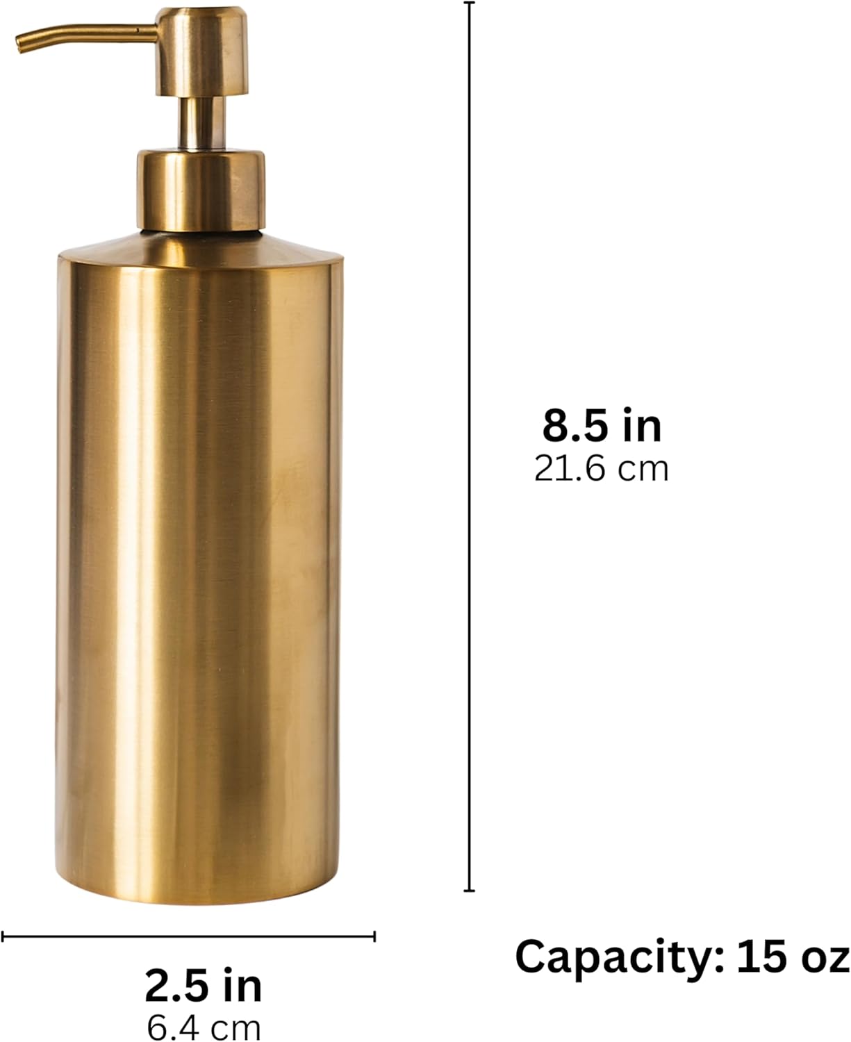 Brass Soap Dispenser for Bathroom (Stainless Steel) and Kitchen - Hand Soap, Detergent, or Lotion Dispenser, 15oz