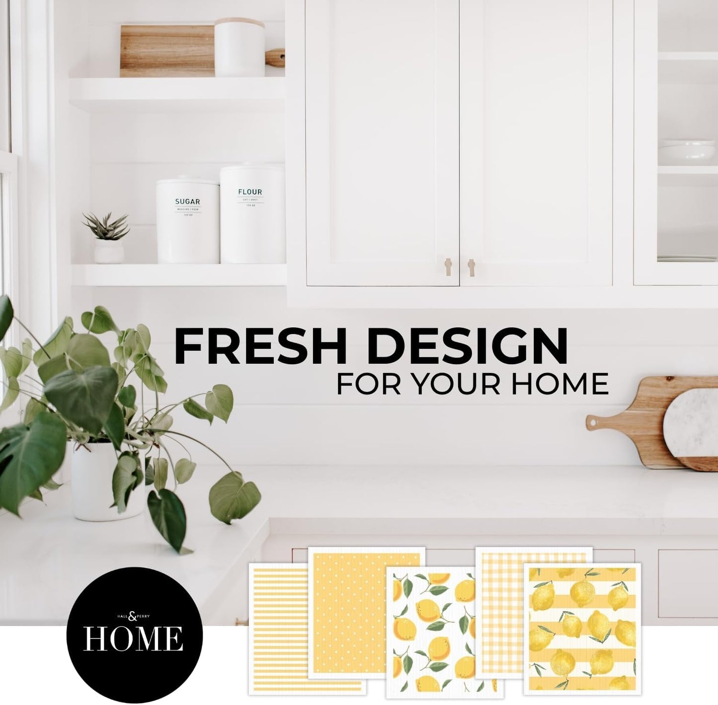 HALL & PERRY Swedish Dishcloths for Kitchen, 5-Pack, Reusable Cellulose Sponge Cloths for Kitchen & Cleaning – Eco-Friendly, Ultra-Absorbent, Quick-Drying (Lemon Yellow)