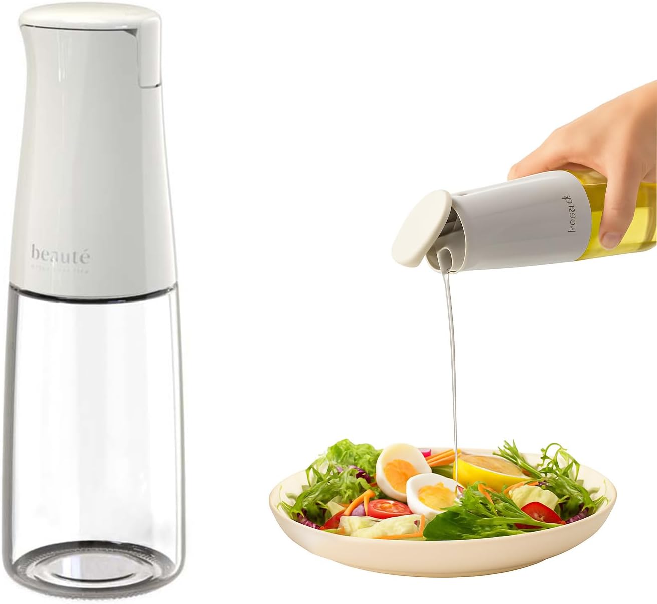 17oz Glass Oil Dispenser for Kitchen, Auto Flip、Non-Drip、Leak Proof, Oil Bottles for Kitchen, Vinegar Dispenser, Cooking Glass Bottle with 500ml (Grayish White)