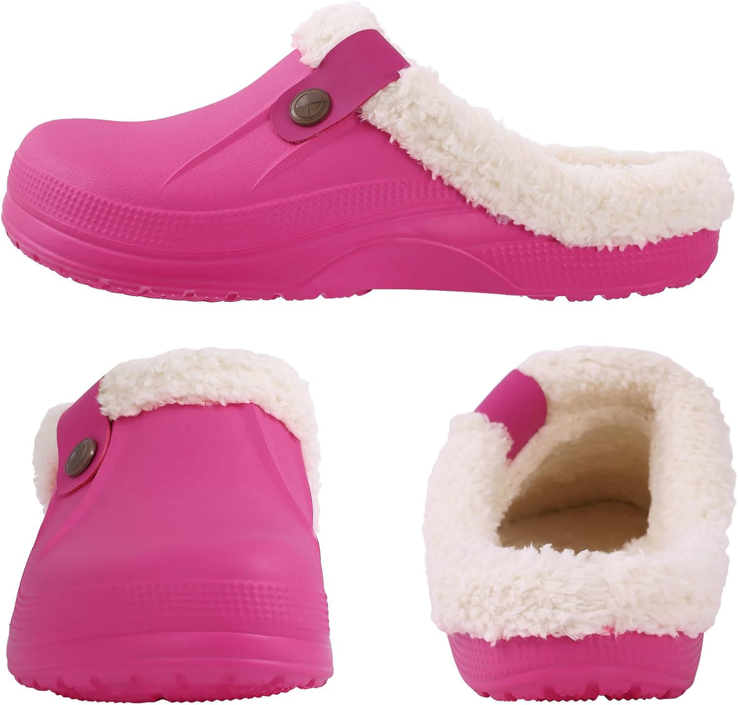 Beslip Classic Fur Lined Clogs Waterproof Winter Fuzzy Slippers for Women Men Indoor and Outdoor