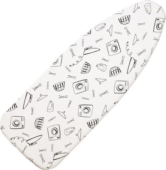 Wide Ironing Board Cover and Pad 18 x 49 inch Heat Reflective with Hook and Loop Fasteners, Thick Padding with Elasticized Edges, 3 Layers Iron Board Cover (White)