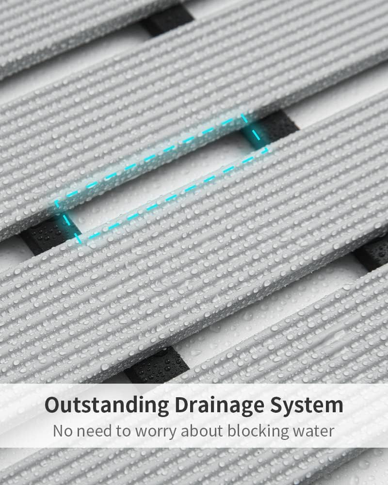 PADOOR Shower-Mat Non Slip, Heavy Duty Bathtub-Mat Curlable Quick Drain Sturdy Bath Tub Mat Without Suction Cups for Indoor Outdoor Use 17x36 Inch Grey