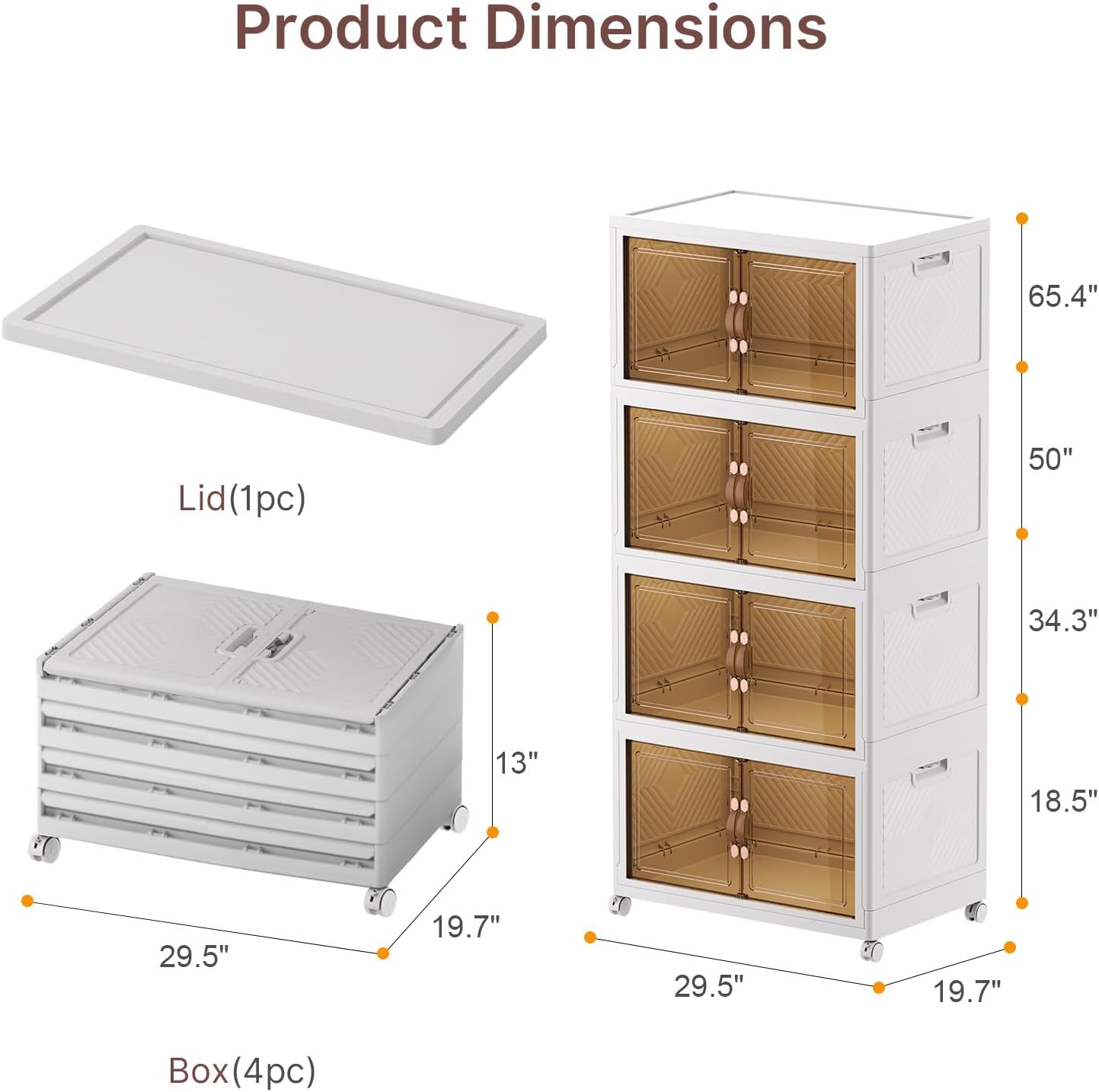 Extra Large Stackable Storage Bins with Lids & Wheels & Door, 660QT-165QT/41GAL*4Pack Foldable Collapsible Closet Organizers, Plastic Containers Drawers for Bedroom Dorm Garage