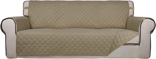 PureFit Reversible Quilted Sofa Cover, Water Resistant Slipcover Furniture Protector, Washable Couch Cover with Non Slip and Elastic Straps for Kids, Pets (Oversized Sofa, Beige/Beige)