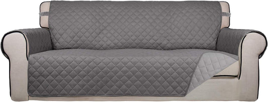 PureFit Reversible Quilted Sofa Cover, Water Resistant Slipcover Furniture Protector, Washable Couch Cover with Non Slip and Elastic Straps for Kids, Dogs, Pets (Oversized Sofa, Gray/Light Gray)