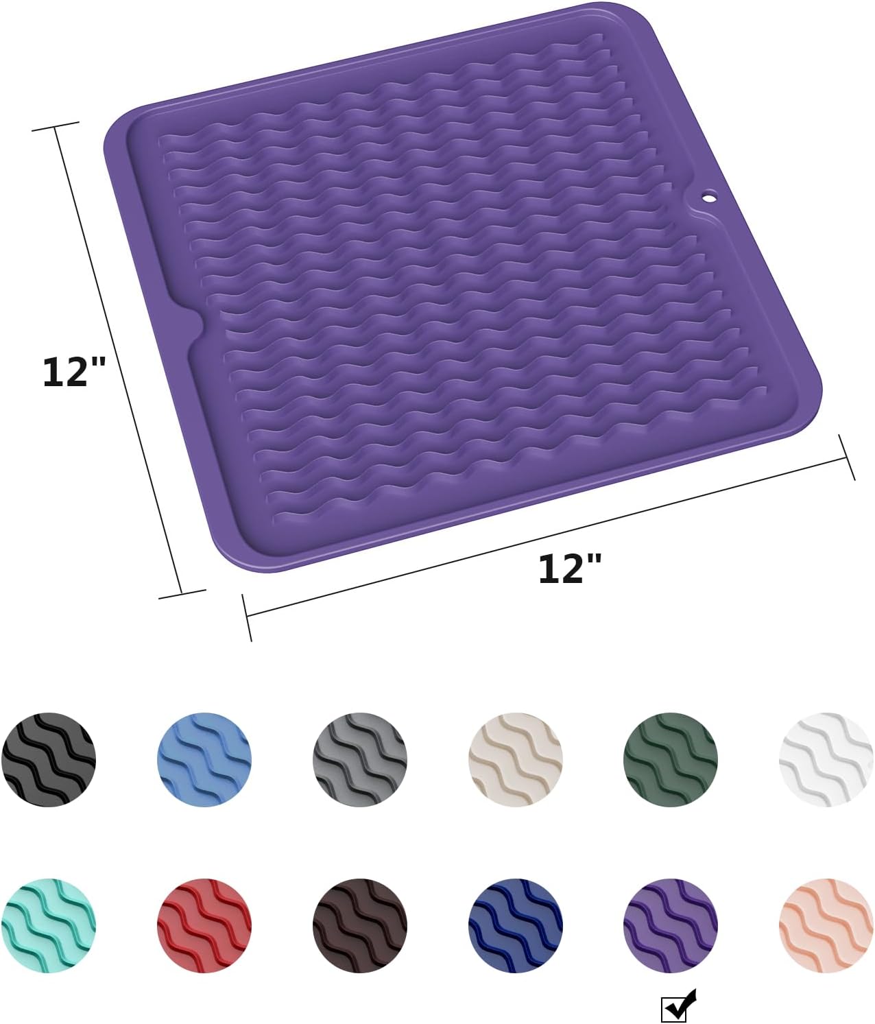 ZLR Silicone Dish Drying Mat for Kitchen Counter, Eco-Friendly Fast Dry Dish Mat, Easy Clean Multi Usage Drying Matt, Heat Resistant Trivet, 12" x 12" Middle, Meadow Violet
