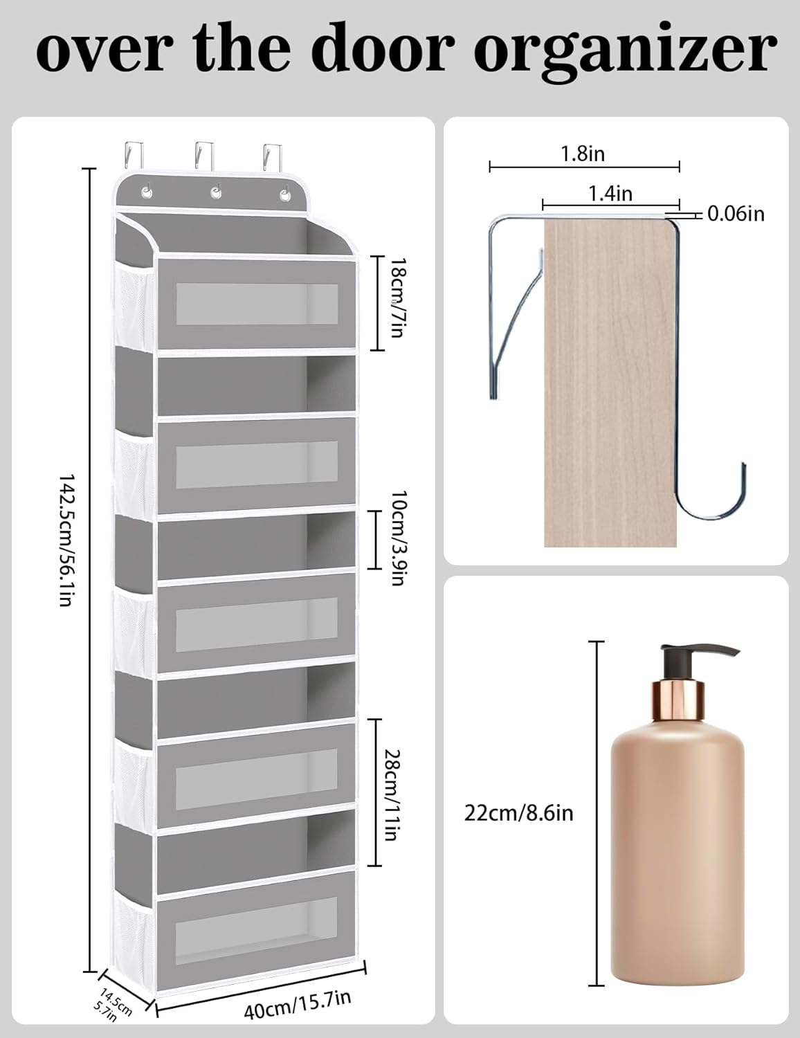 Over The Door Organizer, 5 Shelves Closet Door Hanging Organizer with 10 Mesh Pockets, Nursery Closet Organizer, Baby Essentials, Dorm Room Essentials for Girls