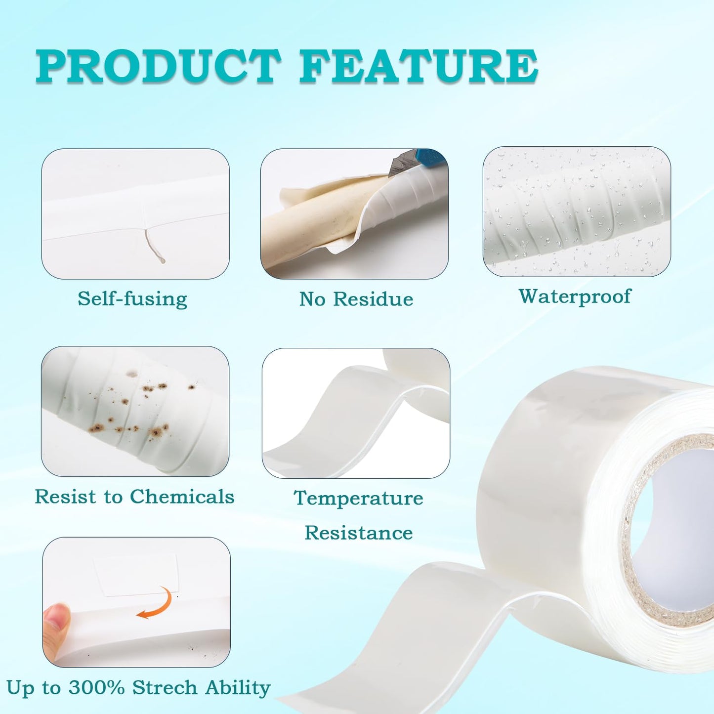 Self Fusing Silicone Tape 2 Rolls 1 in x 5' White Waterproof Rubber Leak Proof Sealing Rubber Self-amalgamating Tape for Emergency Hot and Cold Water Pipe Repairs and Tool Fixation