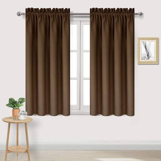 DWCN Brown Blackout Curtains for Bedroom -Rod Pocket Thermal Insulated Room Darkening Drapes for Living Room, W 42 x L 54 Inch, 2 Panels