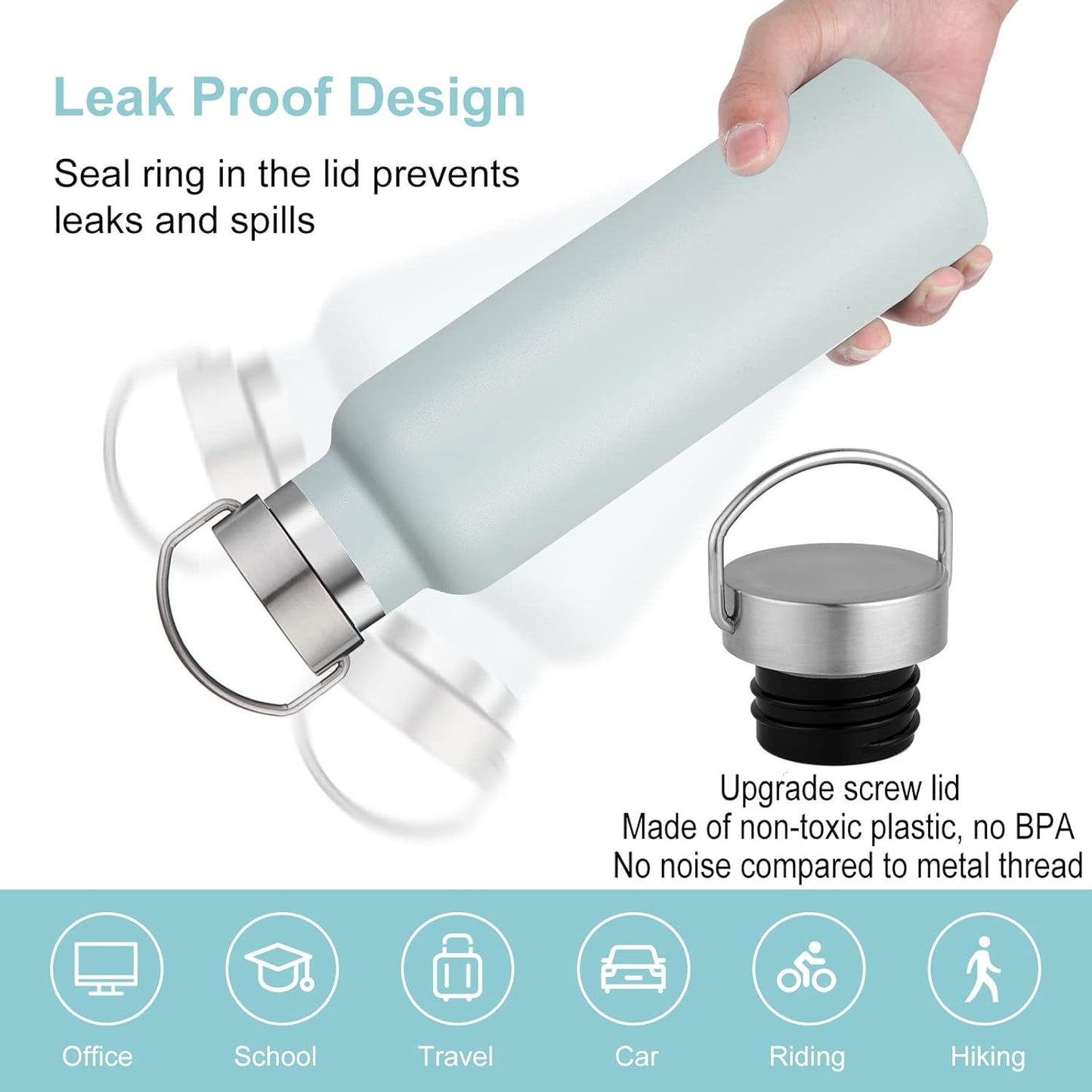 Neihepal Fog Stainless Steel Water Bottles,20 Ounce Vacuum Insulated Double Wall Travel Bottle with Leak Proof Lid of Handle,Metal Reusable Standard Mouth Flask Thermoses for School,Hikers,Gift