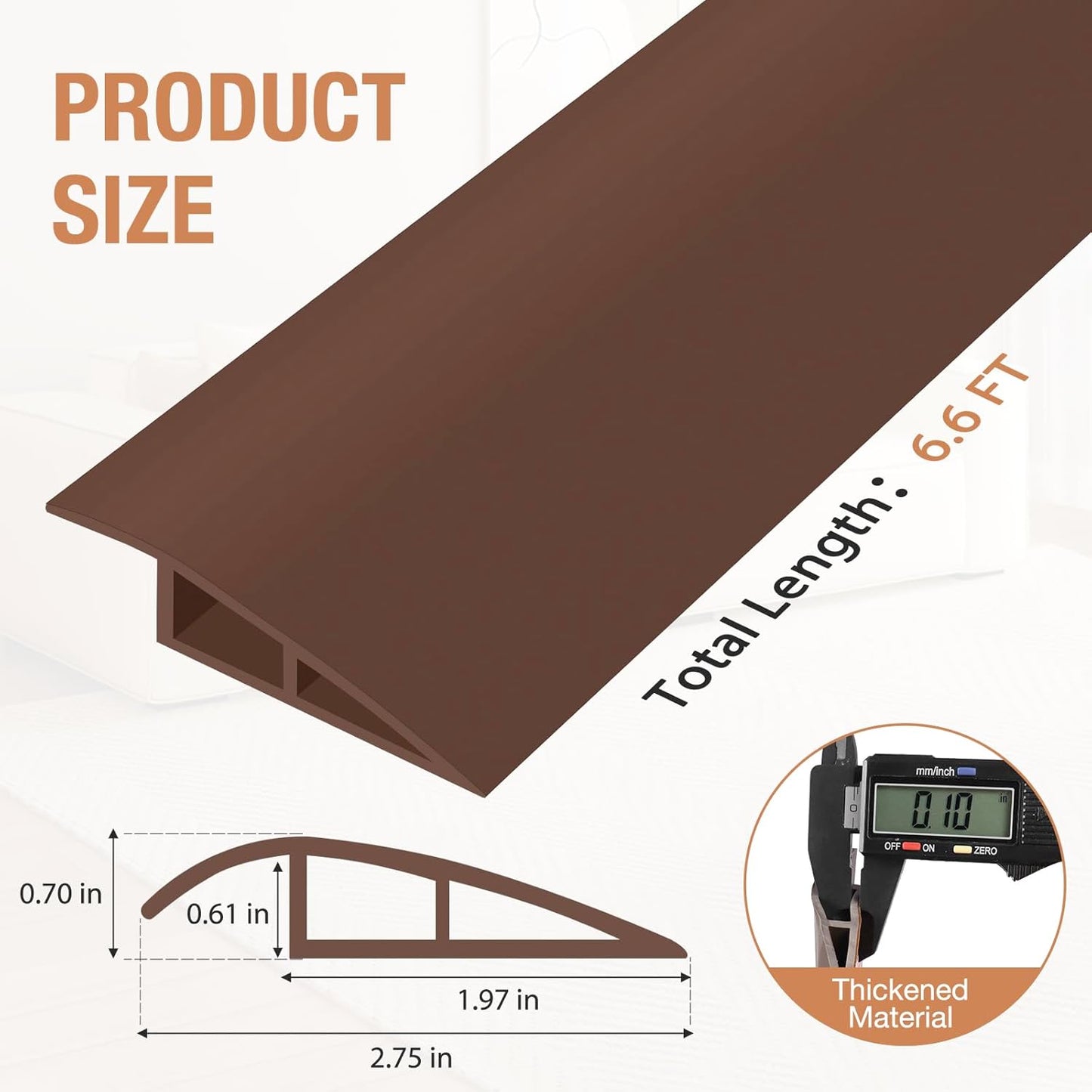 Floor Transition Strip Self Adhesive Vinyl Door Threshold for Doorways Carpet Edging Trim Overlap Edge Reducer for Laminate Floor, Carpet, Tile (Brown, 2/5" to 3/5", 6.6Ft)