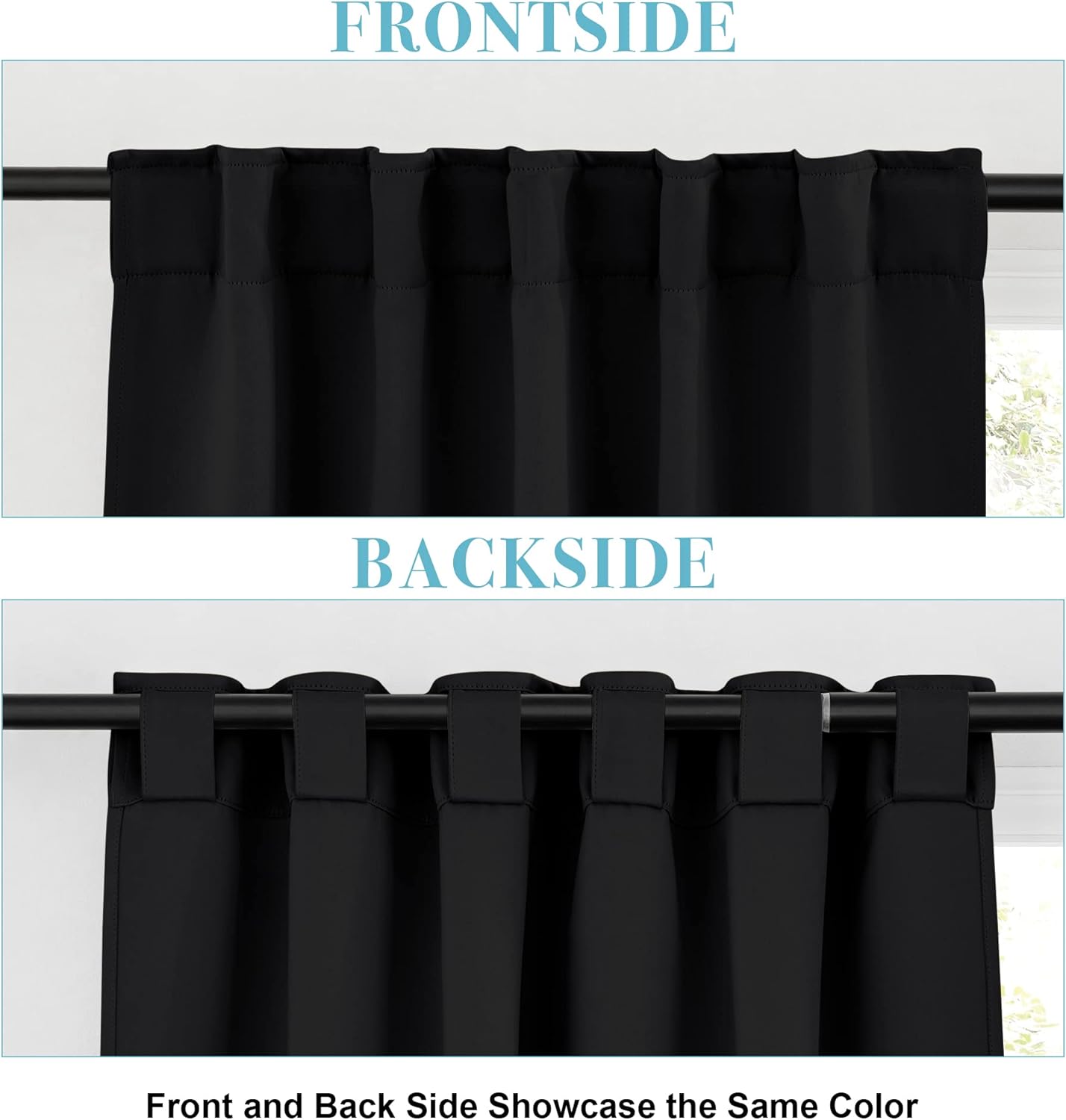 RYB HOME Bathroom Curtains Blackout - Thermal Insulating Privacy Small Window Curtains Short for Bedroom Basement Kitchen Kids Nursery Closet Cabinet, Wide 42 x Long 30 inches, 2 Panels, Black