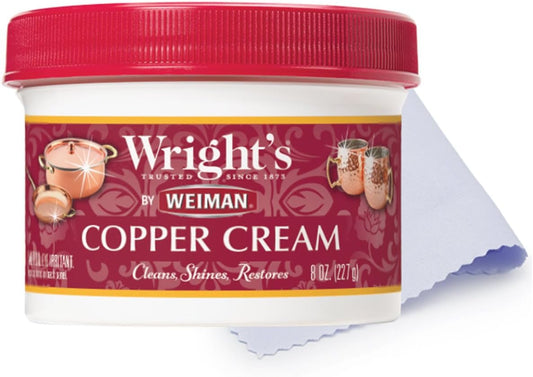 Wright's by Weiman Cream Copper and Brass Cleaner - Gently Cleans and Removes Tarnish without Scratching, Polishing Cloth Included