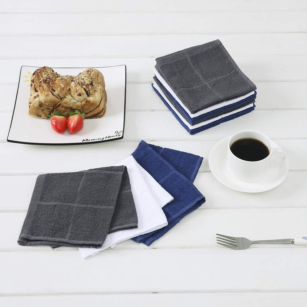 Glynniss Kitchen Dish Cloths Highly Absorbent Dish Rags 100% Cotton Wash Cloths for Washing Dishes (Grey, 24)