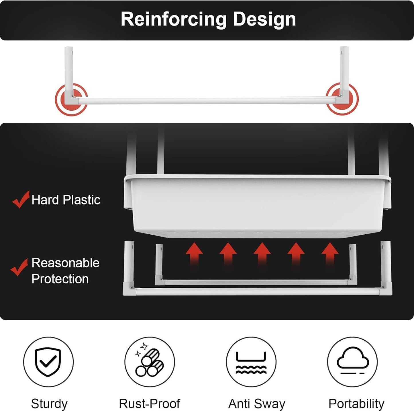 3-Tier Utility Rolling Cart,Mobile Utility Cart with Lockable Caster Wheels,Storage Shelves Organizer Cart, 3 Hanging Baskets, Easy Assembly,for Bathroom, Kitchen, Office, Workshop