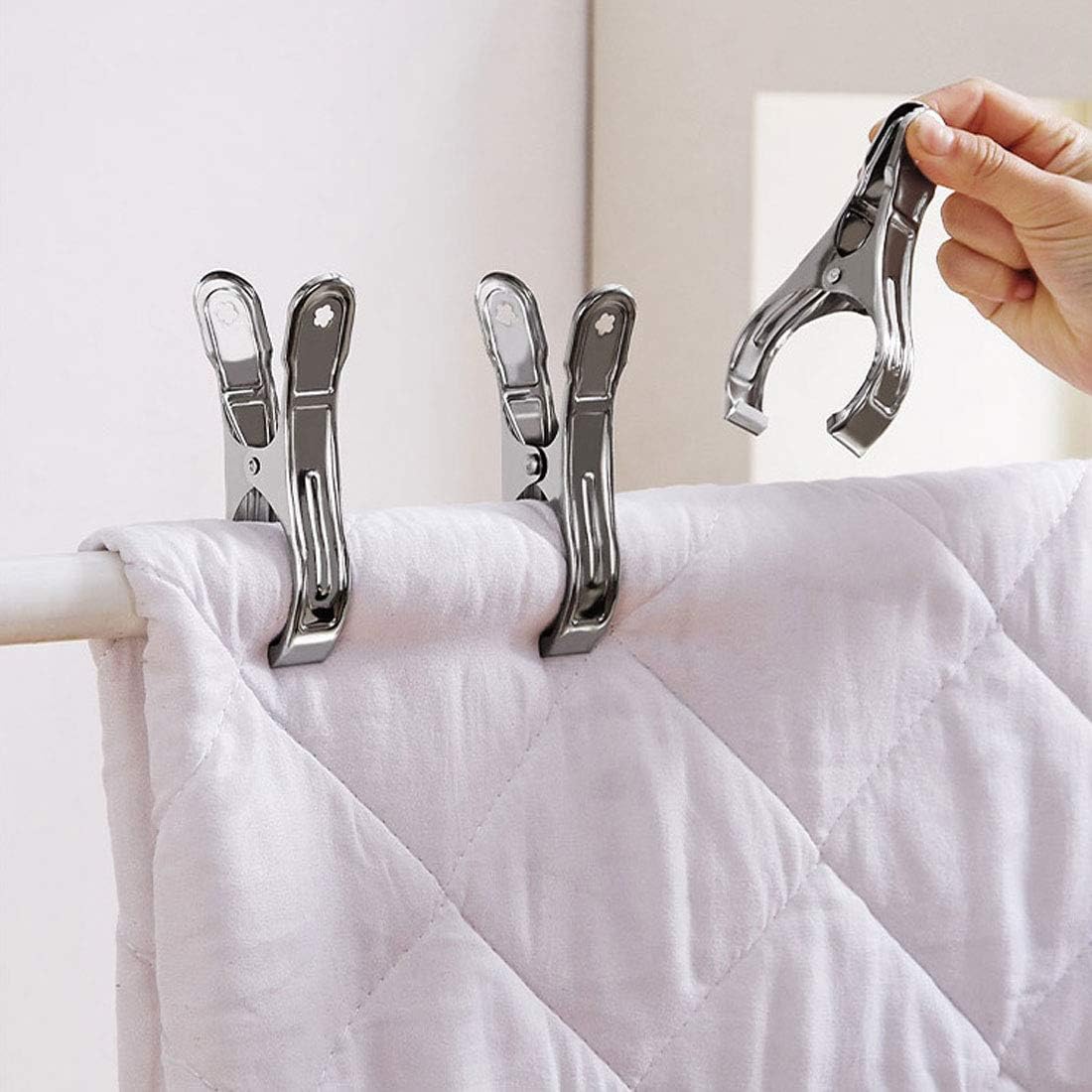 Outdoor Heavy Duty clothespins 10 Pack Large Stainless Steel Quilt Clips,Beach Towel Clips,Curtain Clamps,Rubber Tipped Metal Clothes