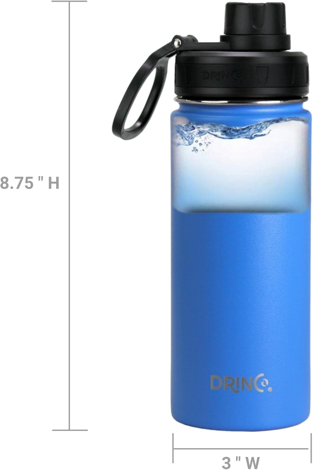 DRINCO Stainless Steel Water Bottle Spout Lid Vacuum Insulated Double Wall Water Bottle Wide Mouth (40oz 32oz 22oz 18oz 14oz) Leak Proof Keeps Cold or Hot (18 oz, 18oz Royal Blue)