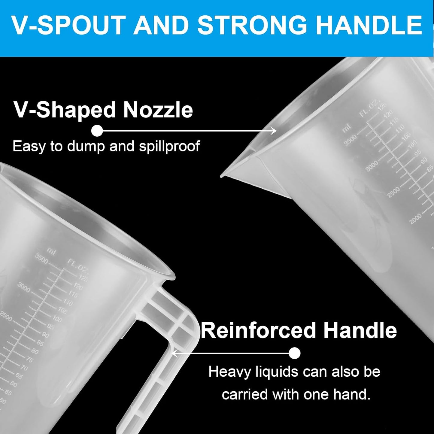 3 Pack 3.5 Liter Measuring Pitcher, Plastic Measuring Cups with Cover, Clear Plastic Graduated Measuring and Mixing Pitcher, Large Measuring Container with Handle and Pour Spout (3500ml)