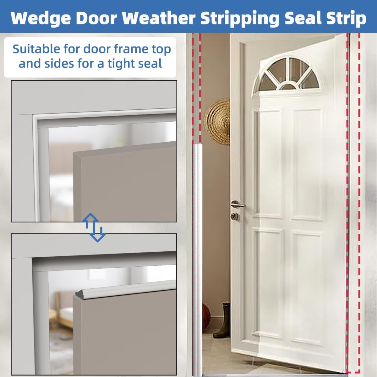 Wedge-Shape Window Weather Stripping Door Frame Seal Strip 3Pcs×196" Brown,Upgrade Black Foam,Soundproofing,Draft Stopper,Winter Insulation,Noise Blocker, Gap Filler for Exterior Front Door Side