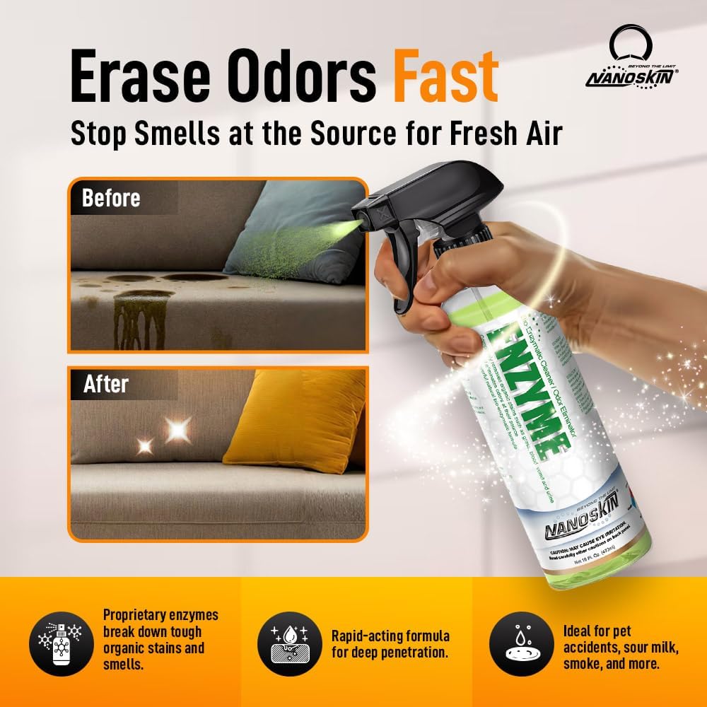 Nanoskin ENZYME Multi-Purpose Cleaner & Odor Eliminator 1 Gallon - Removes Complex Organic Stains, Dirt, Grease, and Grime from Multi Surfaces | For Automotive, Floor, Kitchen, Bathroom, Plumbing