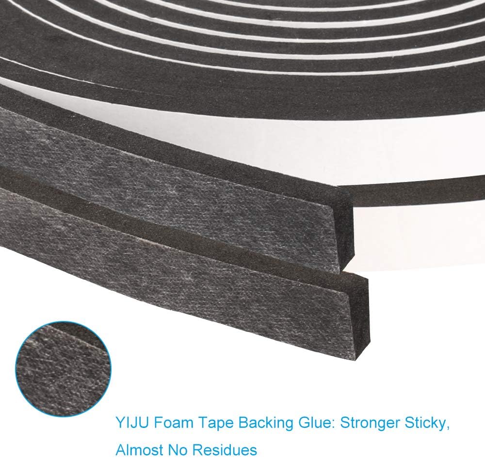 2 Rolls Foam Tape Weatheratrip for Door Window Insulation, Single Sided Foam Strips Adhesive, High Density Foam Seal Tape, Closed Cell Foam Seal Strip Tape(1/2"Wx1/4"Tx32FT, Black)