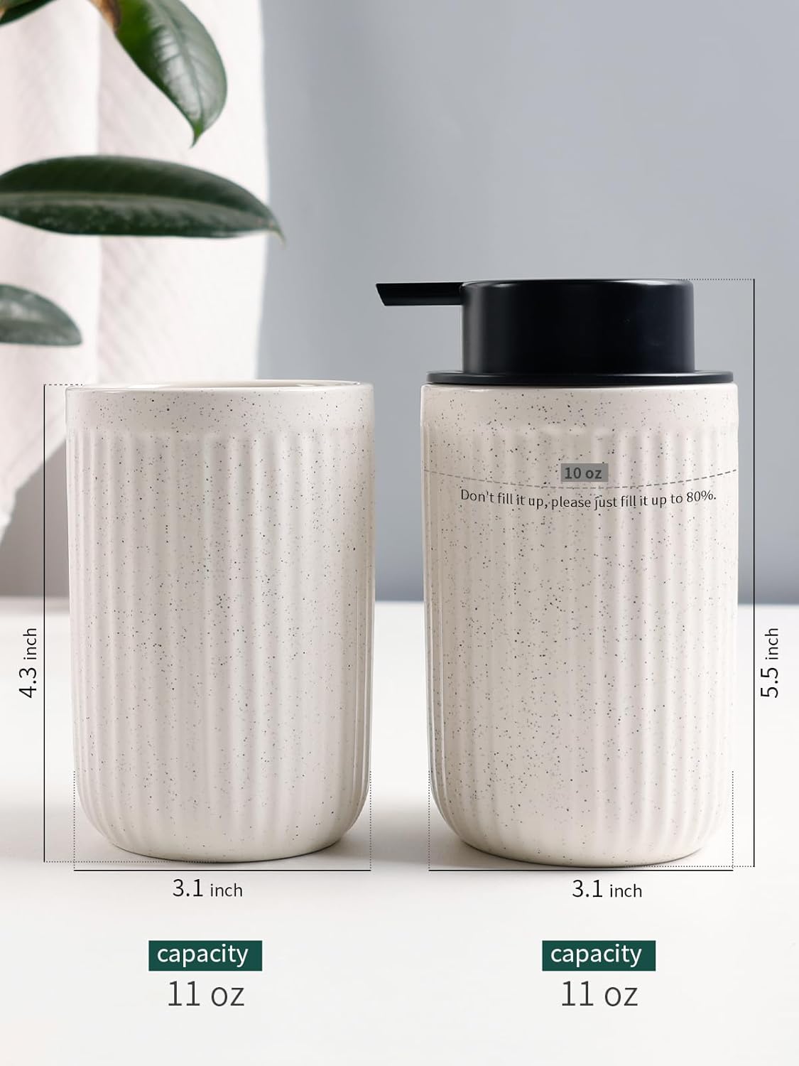 Bosilunlife Soap Dispenser and Toothbrush Holder Set - Dish Hand Soap Dispenser Bathroom Set Ceramic Bathroom Counter Soap Toothbrush Holder Set Beige Bathroom Accessories Set