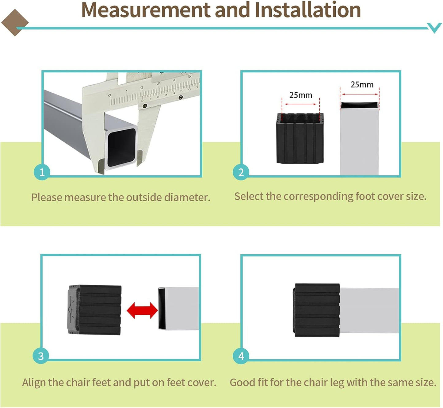 Flyshop Anti-Skid Non-Marking Synthetic Rubber Patio Chair Table Leg Caps Square Furniture Covers 20pcs, Black, 50 mm x 50 mm, 2" x 2"