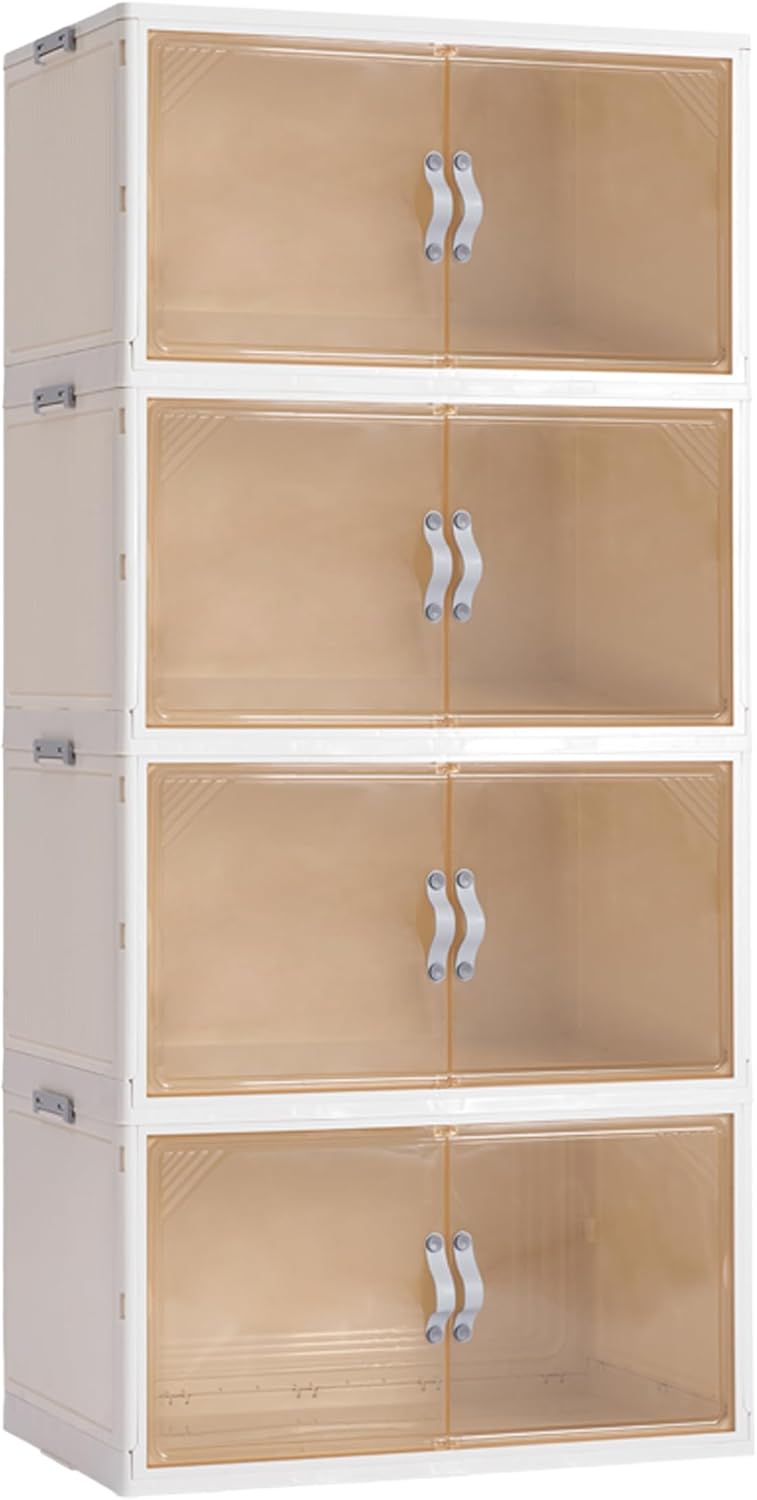 AHEONLAR 4 Pack Plastic Storage Bins with Drawers - 388QT Foldable Stackable Storage Bins with Lids - Closet Craft Organizers and Storage - Plastic Drawer Storage for Bedroom(97QT×4), 22.8 Gal