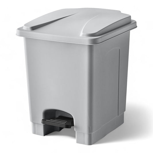 PRO&Family Step-On Trash Can with Lid, Plastic Waste Bin, Foot Pedal Operation (Gray, 4 Gallon)