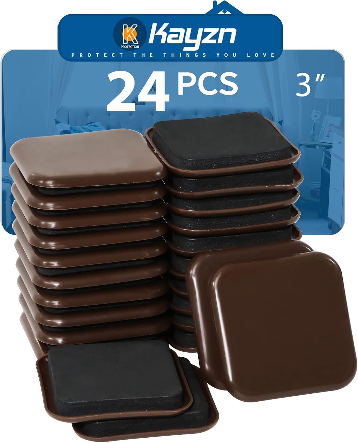 Square Furniture Sliders for Carpet, 24pcs 3 inch Heavy Duty Furniture Moving Pads, Reusable Furniture Movers Sliders - Protect The Carpet Surface, Move Heavy Furniture Easy and Quickly!