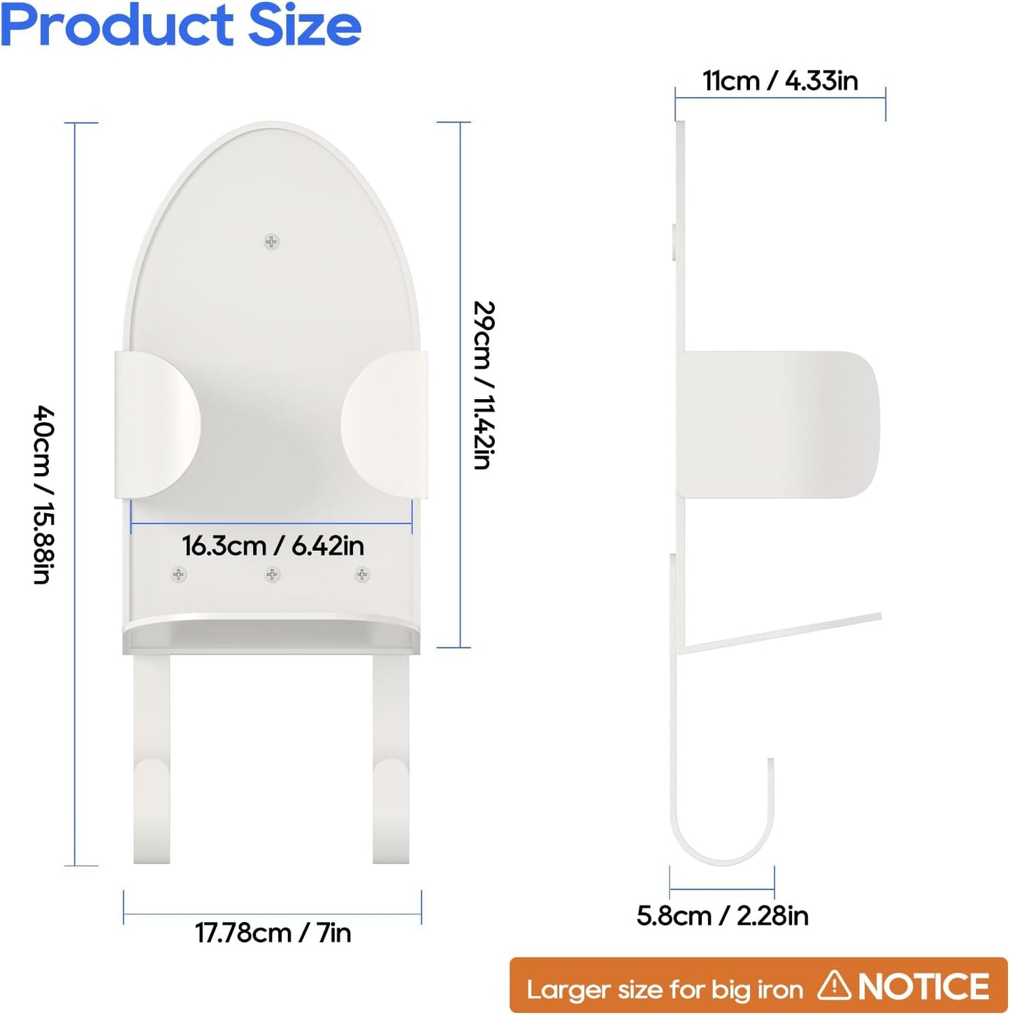 ORLESS Metal Large Ironing Board Holder Wall Mount, Ironing Board Hanger, Iron Board Holder, Iron Board Hook Wall Mount, for Laundry Rooms (White)