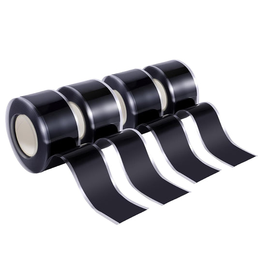 Self Fusing Silicone Tape 4 Rolls 1 in x 10' Black Waterproof Rescue Tape Rubber Leak Silicone Self-amalgamating Tape for Plumbing, Sealing Pipes, Hose Repair, Outdoor Coax and Tool Fixation