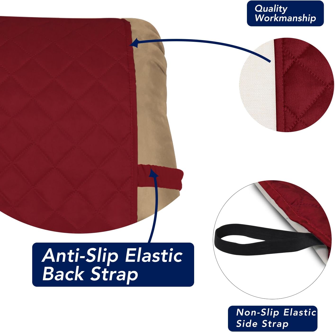 PureFit Reversible Quilted Sofa Cover, Water Resistant Slipcover Furniture Protector, Washable Couch Cover with Non Slip and Elastic Straps for Kids, Dogs, Pets (Small Recliner, Red/Ivory)
