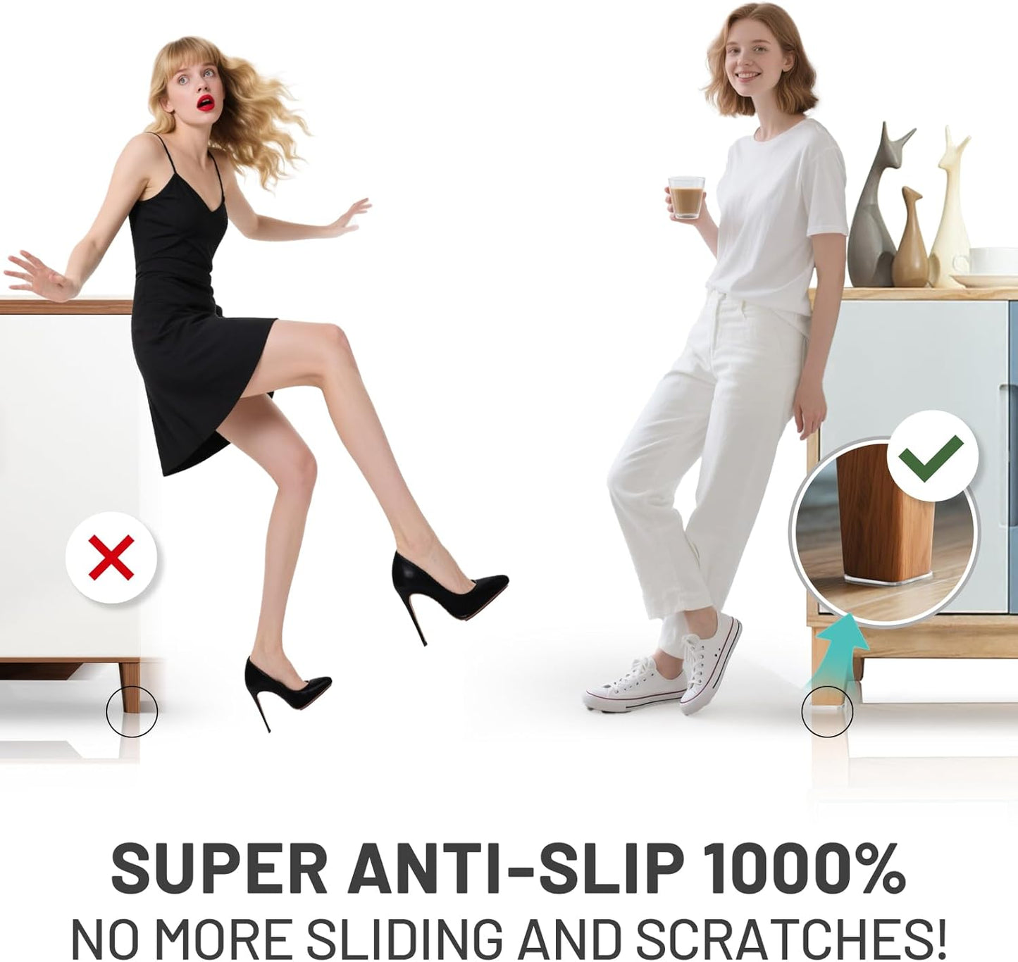 40 PCS Non Slip Furniture Pads, Phixbear Anti Vibration Pads, Reusable Multifunctional Self-Adhesive Silicone Pad, Shockproof and Silent, for Anti-Slip on Tables, Sofas, Beds, and Floor Protection