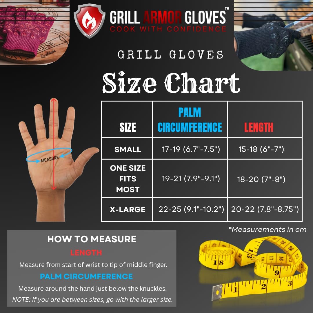 Grill Armor Oven Gloves 932°F Extreme Heat & Cut Resistant Oven Mitts with Fingers for BBQ, Cooking, Grilling, Baking – Accessory for Smoker, Cast Iron, Fire Pit, Camping, Fireplace, Griddle & More