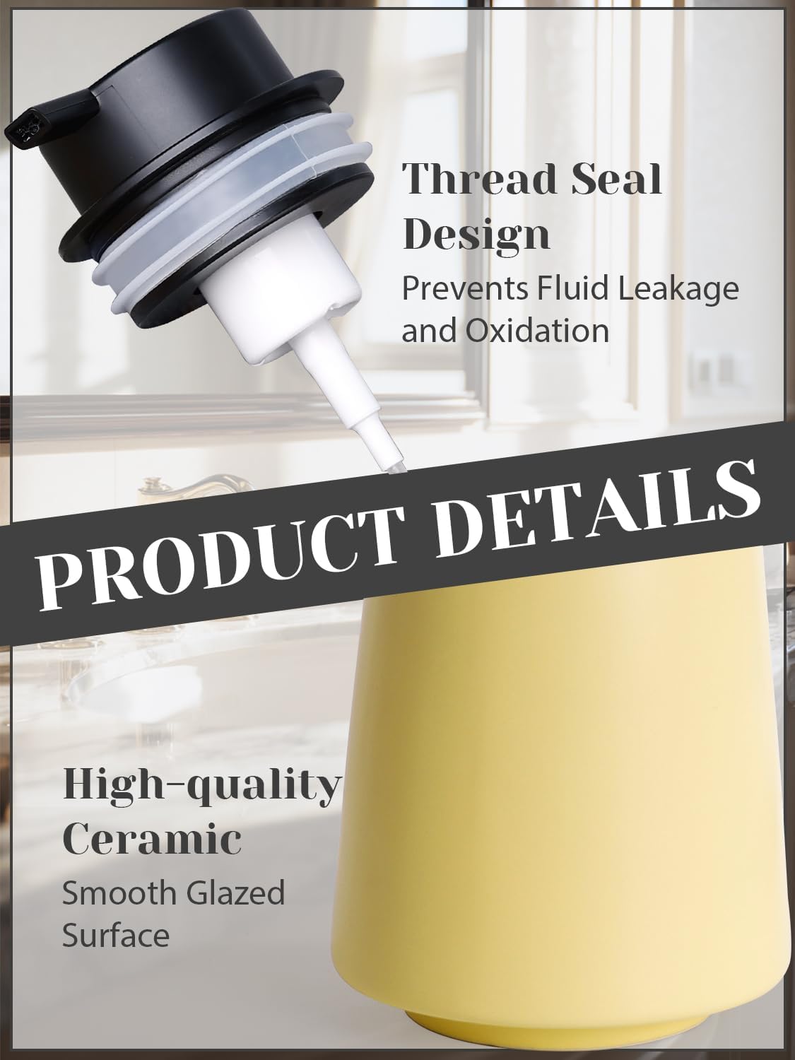 INGOFIN Ceramic Foaming Soap Dispenser -14 oz Foam Hand Soap Dispenser Bathroom, Modern Refillable Dish Wash Bottle for Kitchen with Large Pump, Matte Yellow