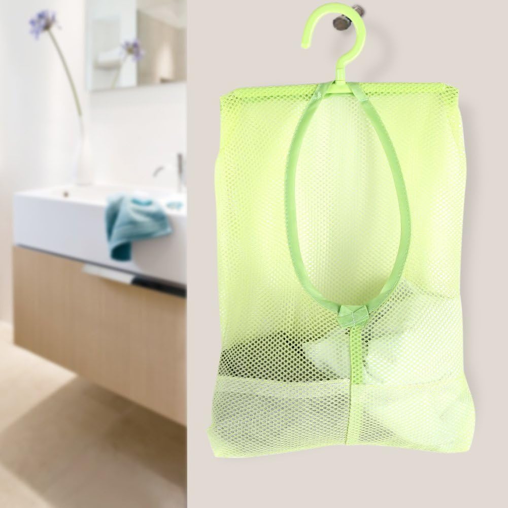 Clothespin Bag, Multi Purpose Hanging Mesh Storage Bag Clothespin Bag with Hanger for Socks Stockings Bra Underwear Bathroom(Green)