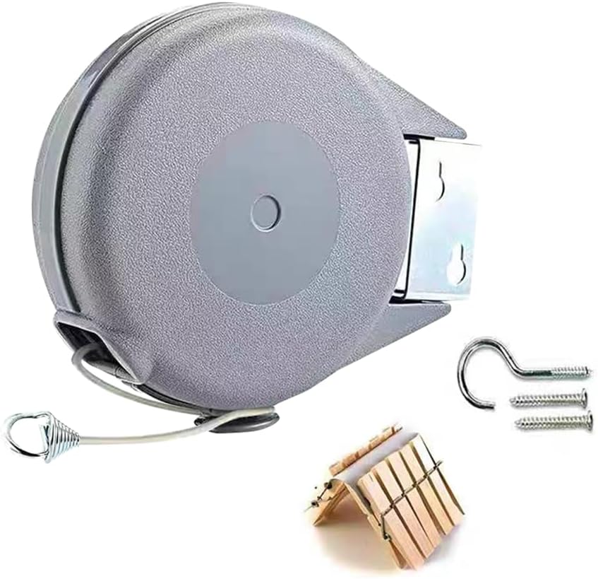 Retractable Clothesline Used to Outdoor，49 feet (15 Meters) PVC Line Retracting，Including 12 pcs ClothesPins，Wall Mounted Retractable Laundry Line for Drying Clothes