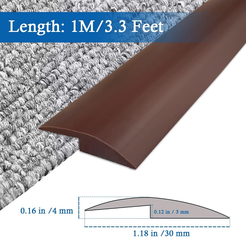 Floor Transition Strip Self Adhesive Carpet & Flooring Transitions Edging Trim Strip PVC Threshold Suitable for Threshold Height Less Than 3mm (3.3Ft, Brown)