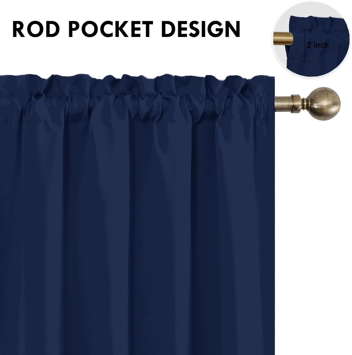 DWCN Navy Blue Blackout Curtains for Living Room 95 Inch Length 2 Panels Set, Window Drapes Thermal Insulated Room Darkening Rod Pocket Curtains for Kids Boys Room (W52 x L95 Inch, Navy Blue)