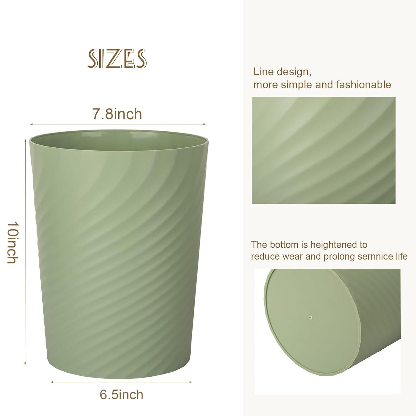 UUJOLY Plastic Small Trash Can Wastebasket, Garbage Container Basket for Bathrooms, Laundry Room, Kitchens, Offices, Kids Rooms, Dorms, 3.5 Gallon, Mint Green