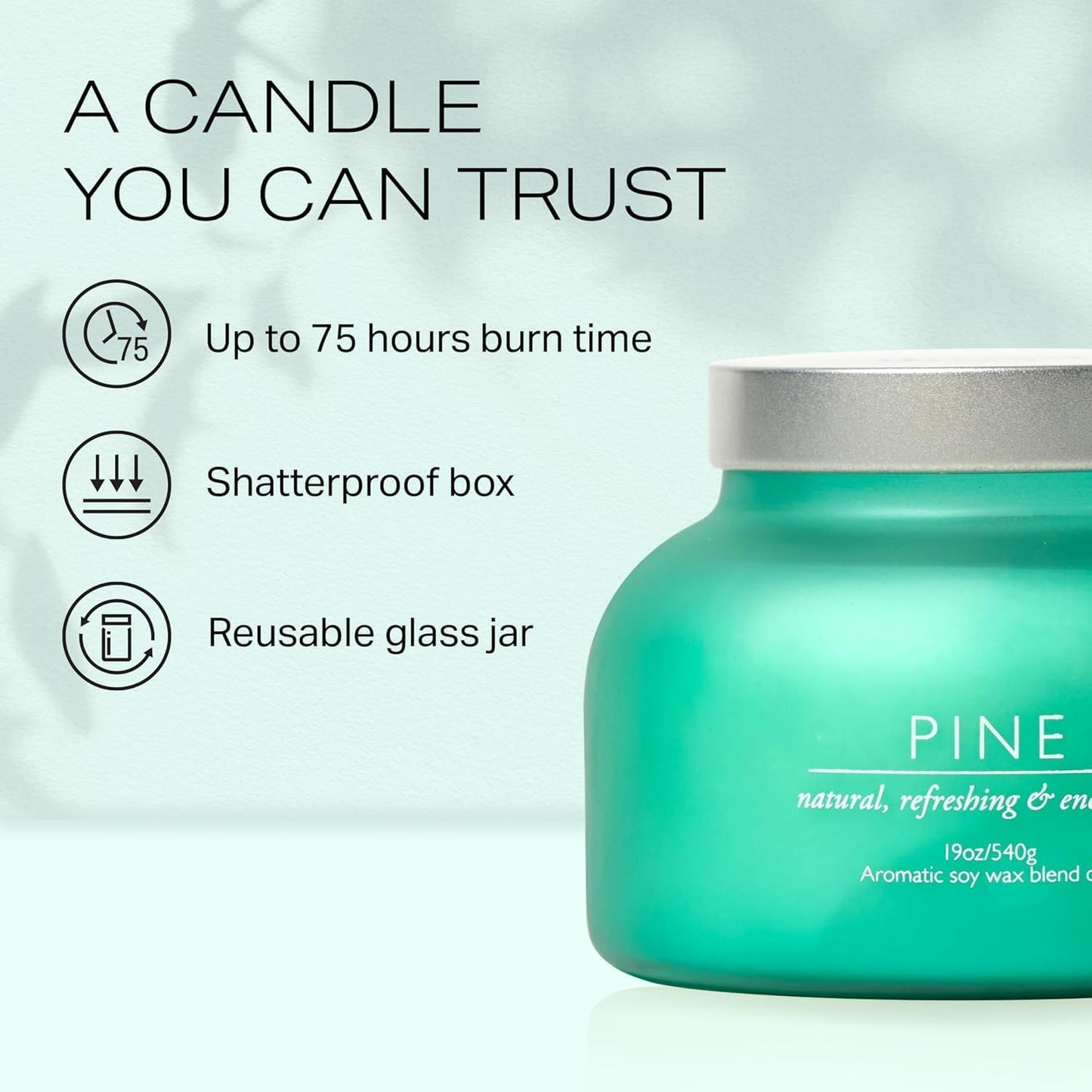 Pine Candle Large Volcano Jar -19oz 4"x5" Giant Candle with Wooden Wick, Gold Leaf Foil Gift Box & Highly Protective Shipping Box - Spotless Leopard